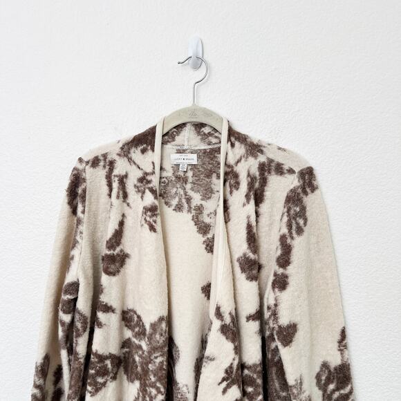 [Lucky Brand] Tan Brown Floral Print Open Front Draped Cardigan Sweater Sz Small - Picture 4 of 11